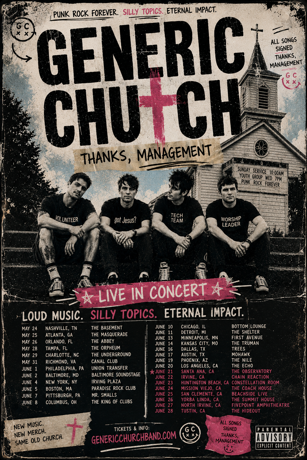 Generic Church tour poster with dates
